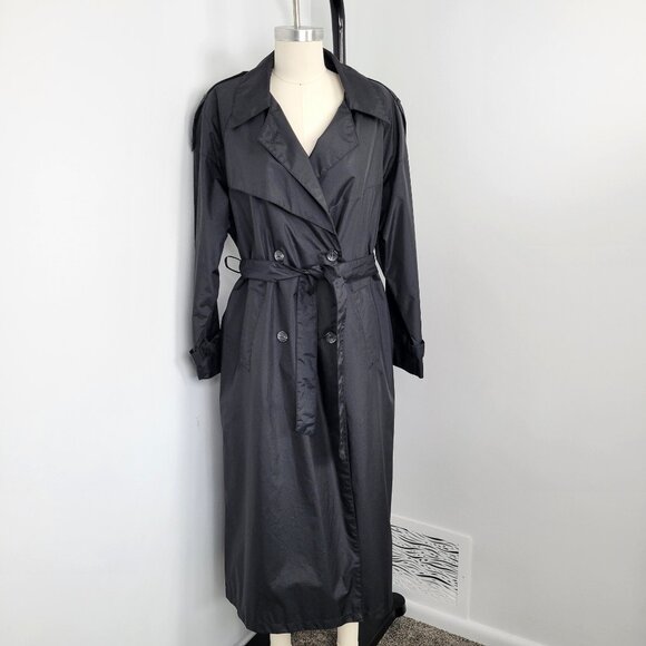 Vintage Y2K Maggie Lawrence Trench Coat Size 6 – Classic Black Belted Rain Coat - Picture 12 of 12